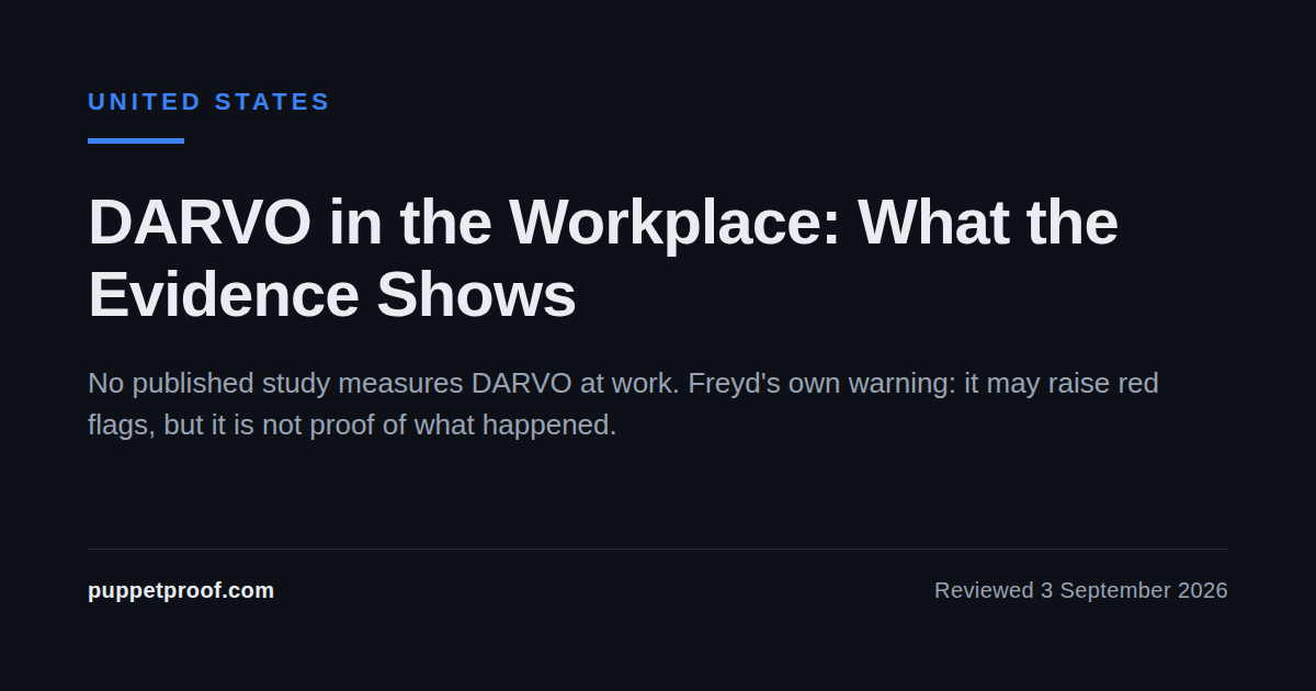 DARVO in the workplace: a named pattern, no workplace study, and no legal status.